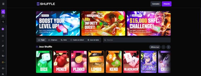 Shuffle Casino page accueil