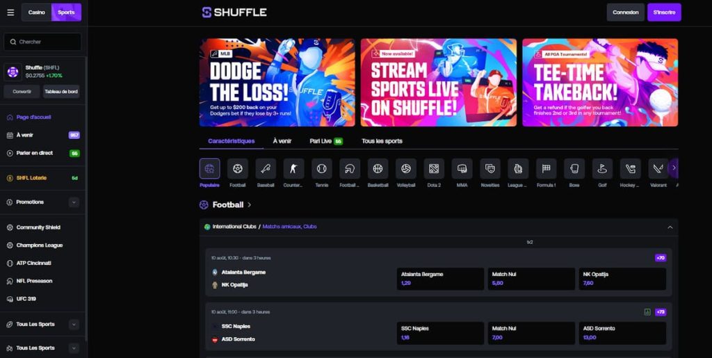 Shuffle Casino paris sportifs