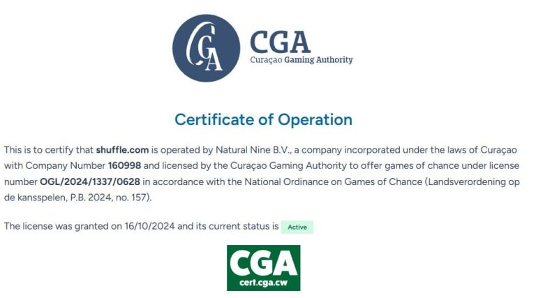 Shuffle Casino licence